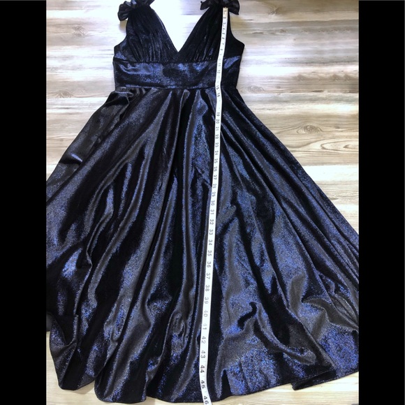 Christian Siriano Velvet V Neck Dress Navy Ruffle - Picture 6 of 10